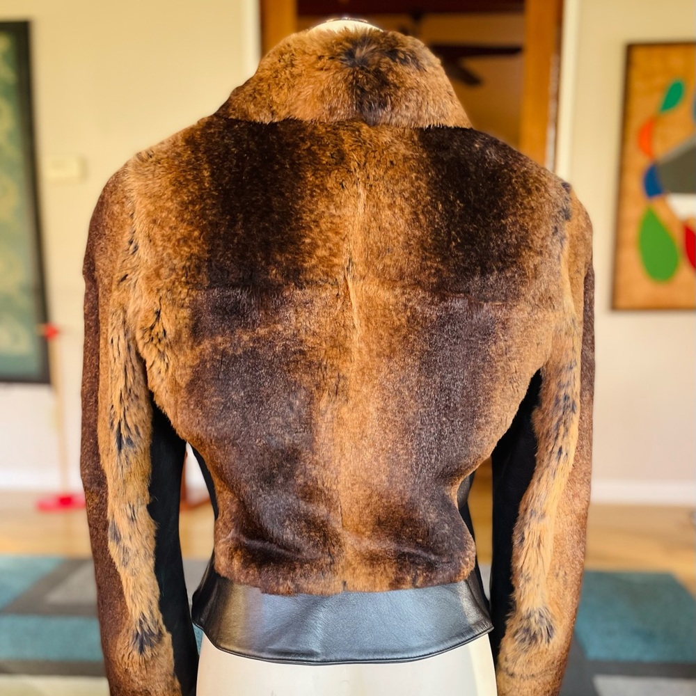 ARMANI Collezioni Leather & Fur Jacket, SMALL, Fitted, Like New, GORGEOUS 💰 - Picture 4 of 14